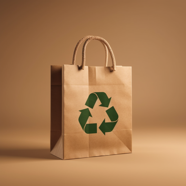 recycled paper bag with reuse symbol